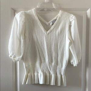 English Factory Puff Sleeve Ribbed Peplum Blouse
